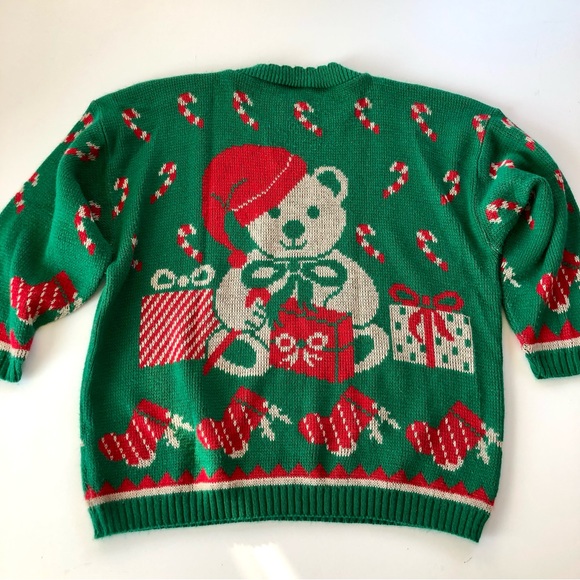Vintage Nutcracker Green Teddy Bear Santa Patterned Christmas Sweater Size 24W - Picture 13 of 13